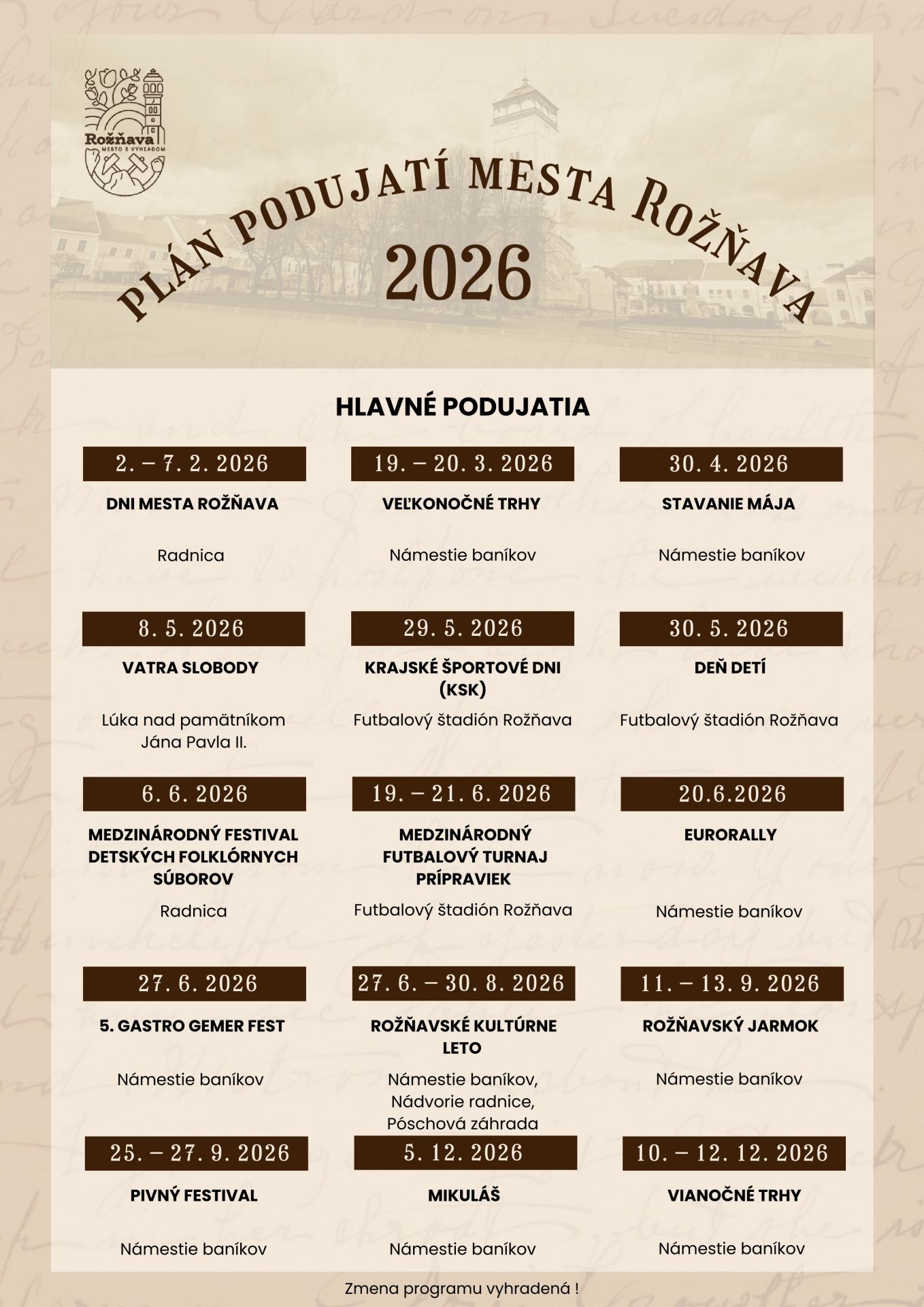 plán podujatií na rok 2026