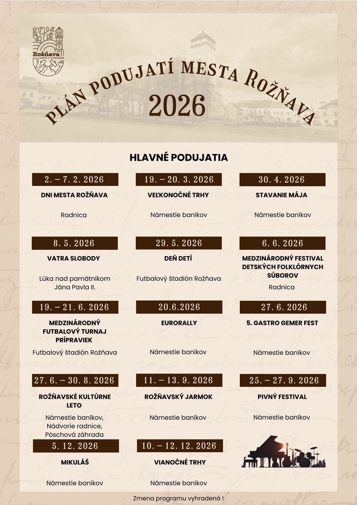 plán podujatií na rok 2026