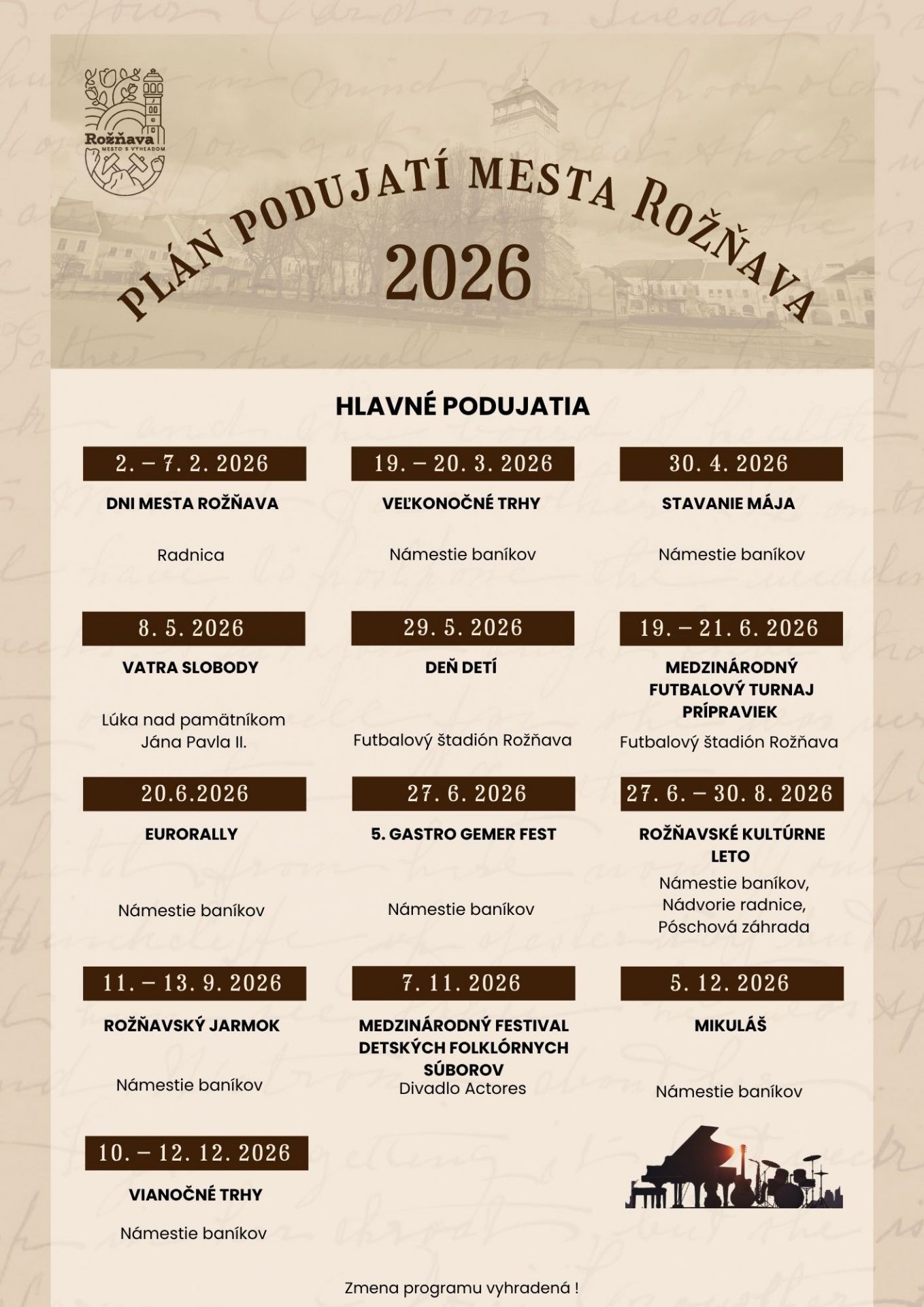 plán podujatí na rok 2026
